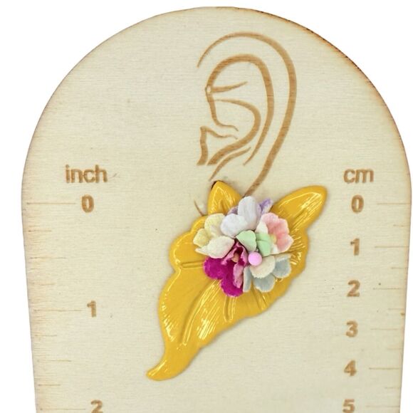 Yellow Flower Bouquet Statement Earrings 2.5" Floral Spray Spring Summer - Picture 8 of 8